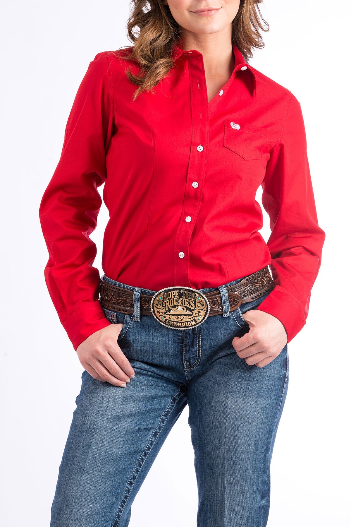 Vibrant Red Cinch Women's Long Sleeve Shirt - Korvel