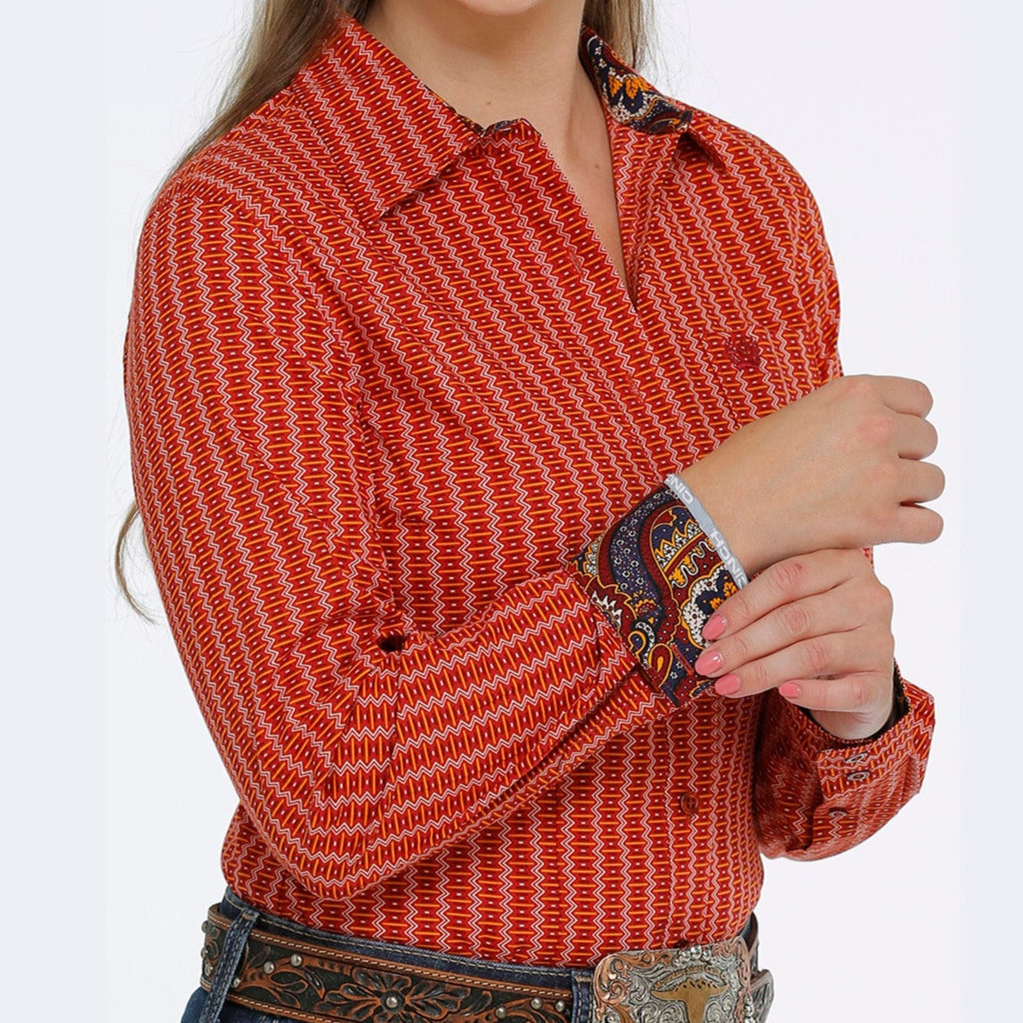 Vibrant Orange Striped Cinch Women's Shirt - Korvel