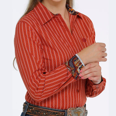 Vibrant Orange Striped Cinch Women's Shirt - Korvel