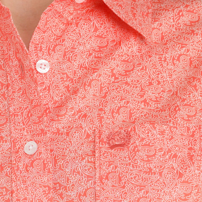 Coral Paisley Print Women's Cinch Shirt - Korvel