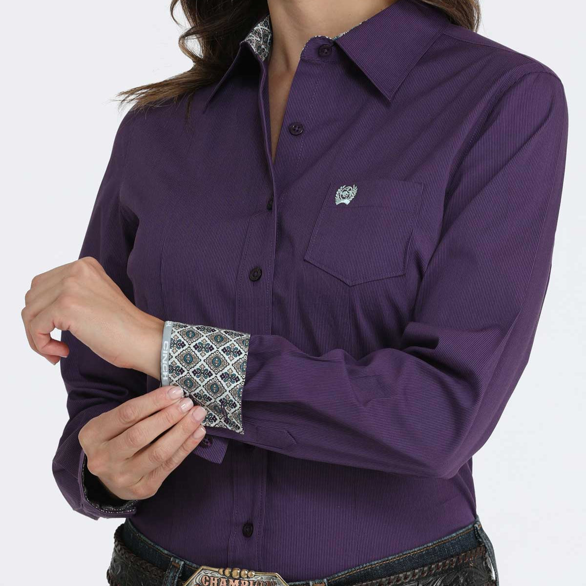 Stylish Purple Stripe Cinch Shirt for Women - Korvel