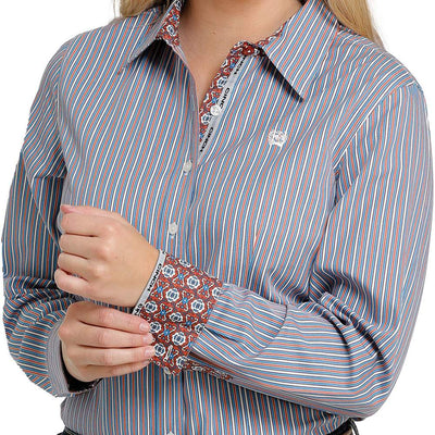 Cinch Women's Blue Striped Long Sleeve Shirt - Korvel