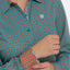 Teal Geo Print Women's Cinch Long Sleeve Shirt - Korvel