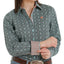 Chic Teal Patterned Cinch Women's Long Sleeve Shirt - Korvel