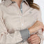 Chic Coral & Grey Striped Women's Button-Up Shirt - Korvel