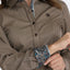Chic Brown Striped Women's Cinch Shirt - Korvel