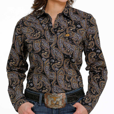 Vibrant Purple Paisley Women's Cinch Shirt - Korvel