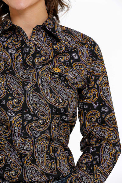 Vibrant Purple Paisley Women's Cinch Shirt - Korvel