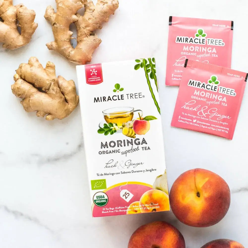 Thé Moringa Bio avec Pêche et Gingembre