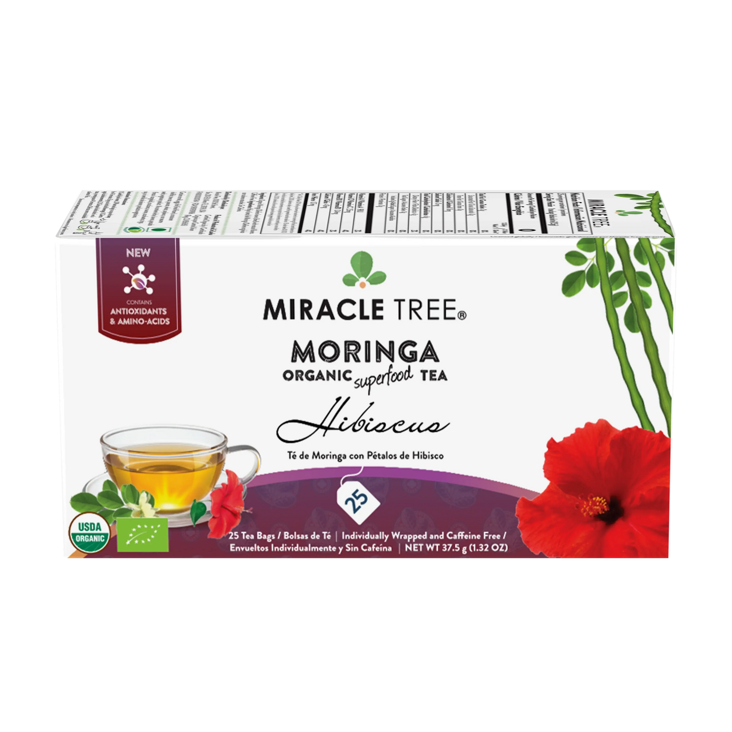 Té Orgánico de Moringa y Hibisco - 25 Bolsitas Envueltas