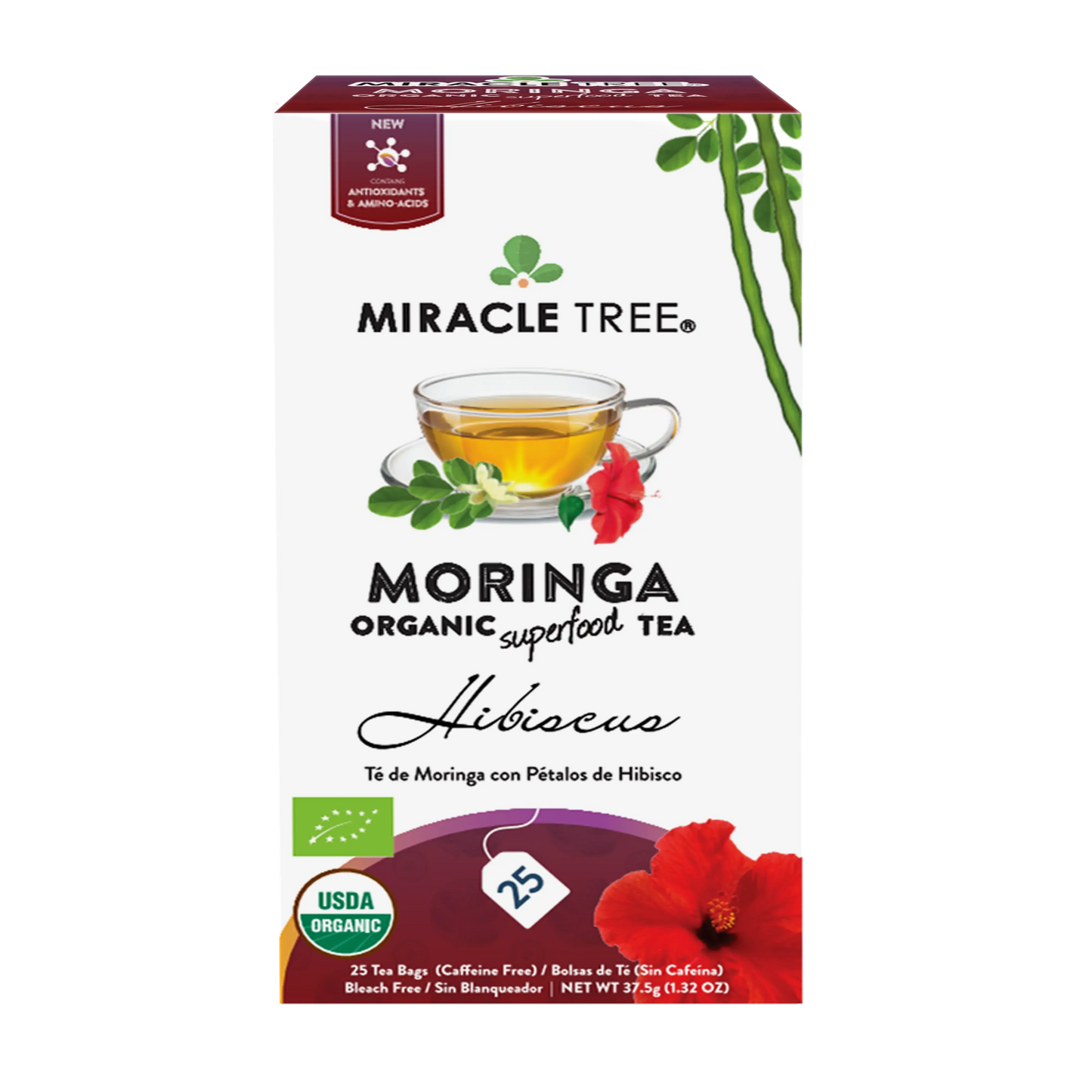 Té Orgánico de Moringa y Hibisco - 25 Bolsitas Envueltas