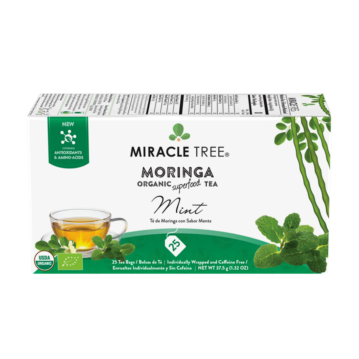 Organic Moringa Tea with Mint - 25 Wrapped Tea Bags