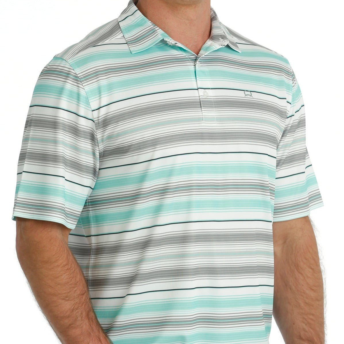 Cinch Men's Striped Polo - Teal, Grey & White - Korvel