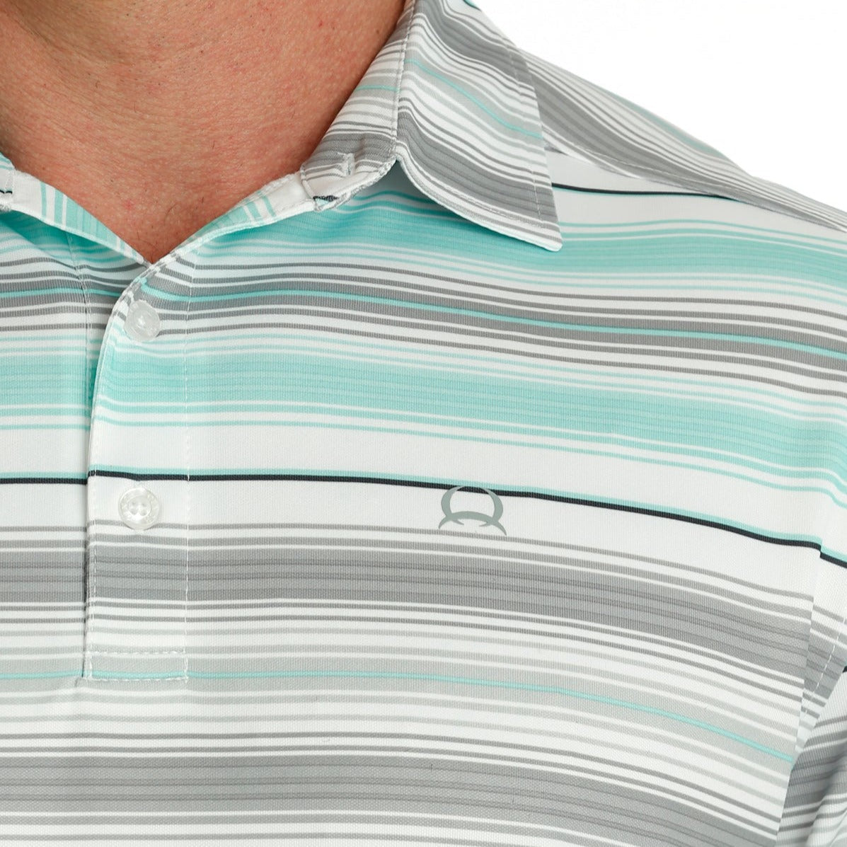 Cinch Men's Striped Polo - Teal, Grey & White - Korvel