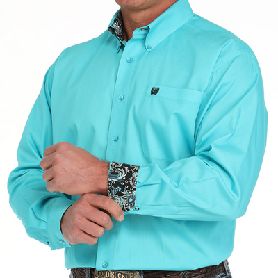 Stylish Turquoise Cinch Long Sleeve Shirt for Men - Korvel