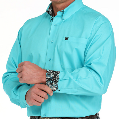 Stylish Turquoise Cinch Long Sleeve Shirt for Men - Korvel