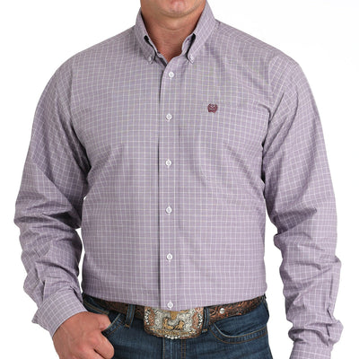 Cinch Men's Lilac Plaid Long Sleeve Shirt - Korvel