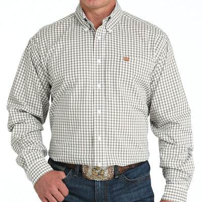 Cinch Men's Brown and White Plaid Long Sleeve Shirt - Korvel