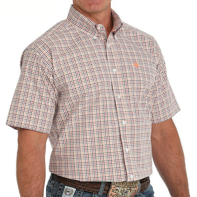 Cinch Men's Short Sleeve Plaid Shirt in White and Earth Tones - Korvel