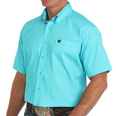 Cinch Men's Short Sleeve Button-Up in Vibrant Turquoise - Korvel
