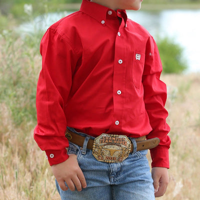 Vibrant Red Cinch Long Sleeve Shirt for Boys - Korvel