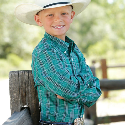Cinch Boys' Hunter Green Plaid Long Sleeve Shirt - Korvel