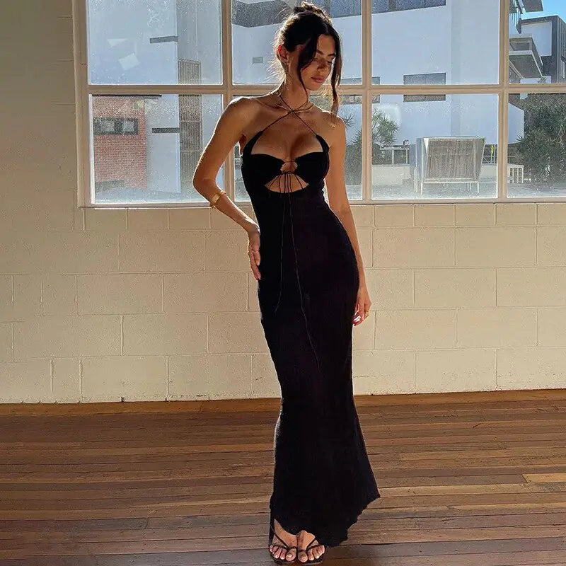 Vestido Largo Halter Elegante Sin Espalda
