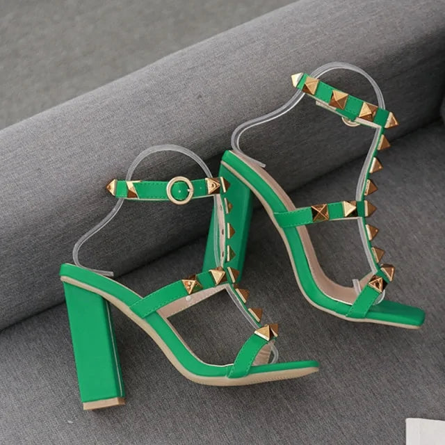 Elegant Women's Square Toe High Heels with Buckle Strap