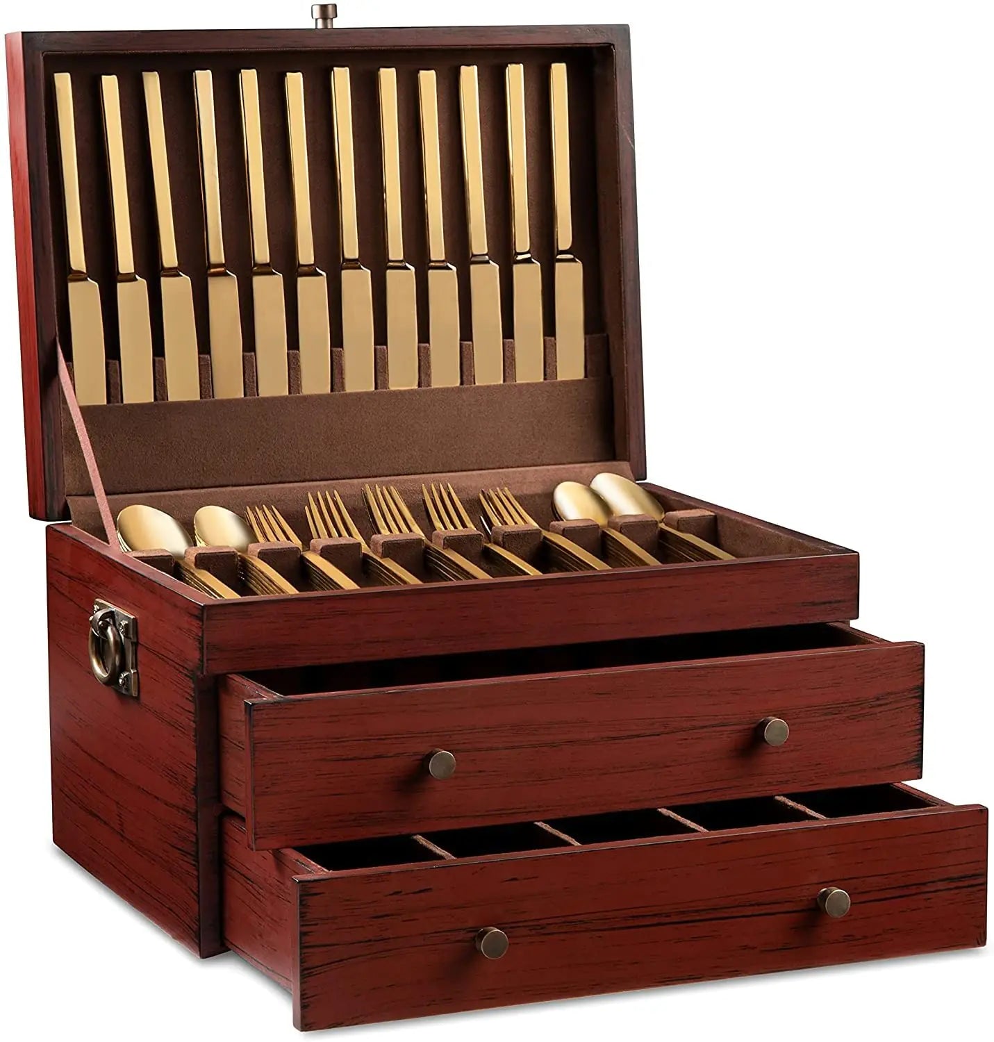 Caja de Almacenamiento de Cubiertos de Plata Fina Royalty Art con Cajón Deslizante