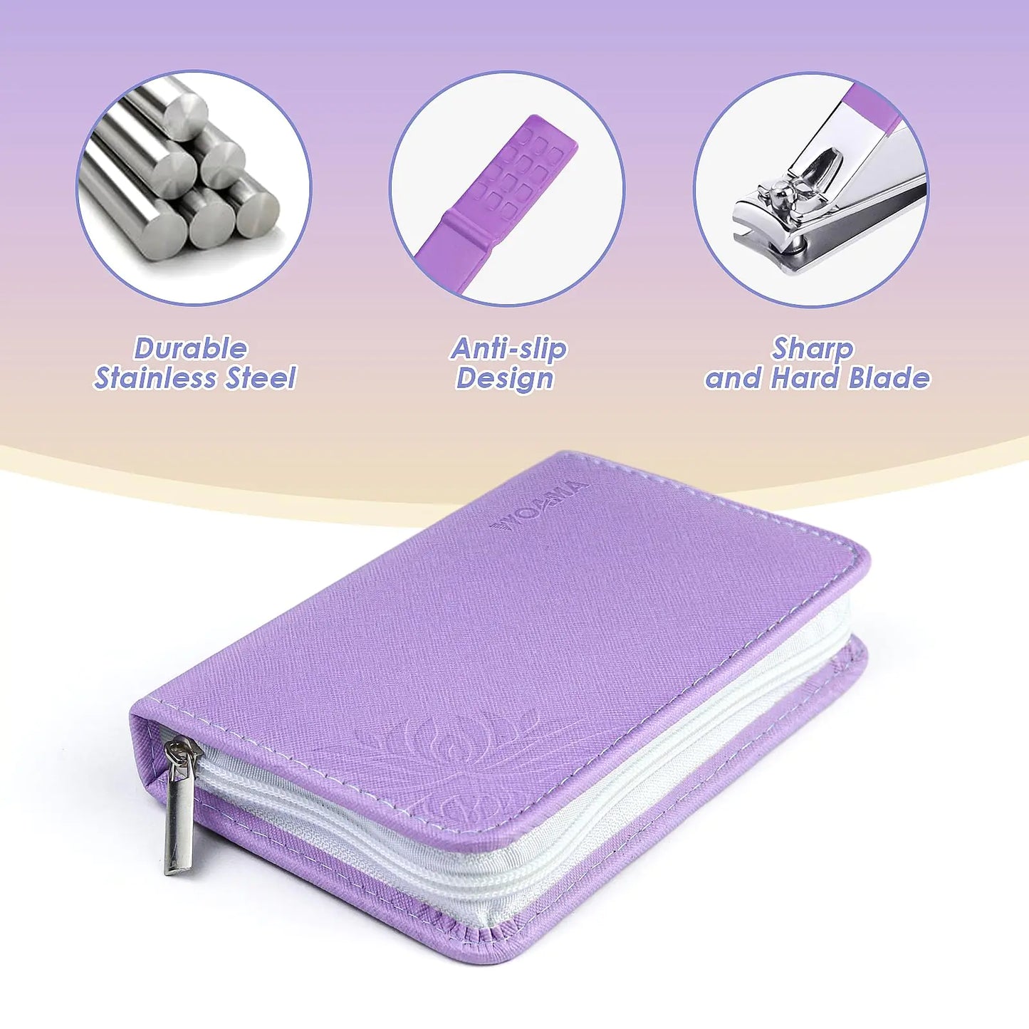 Juego de Manicura Profesional de 30 Piezas - Kit de Uñas de Acero Inoxidable en Púrpura