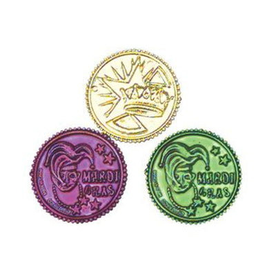 Vibrant Mardi Gras Coins - Assorted Colors, 1-1/2"