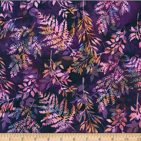 Tissu en coton Marsala Bali Batik Branches Feuillues - 44"/45" par yard