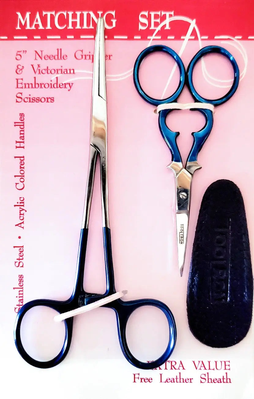 Victorian Scissors & Needle Gripper Set in Metallic Blue