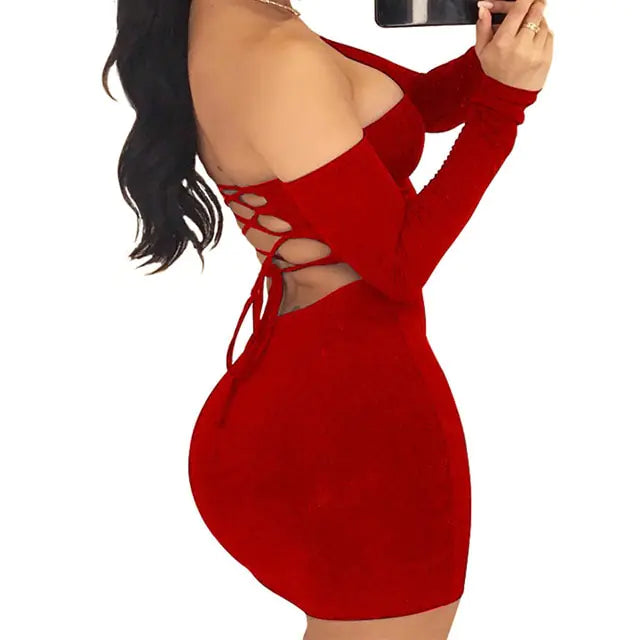 Vestido sin tirantes de manga larga y espalda descubierta para mujeres