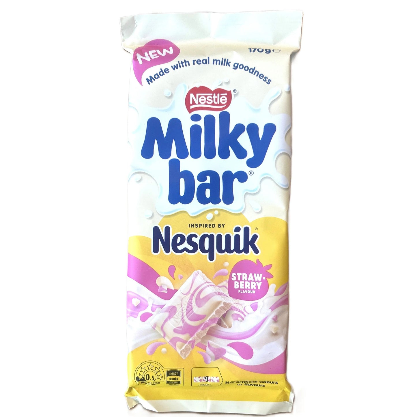 Milkybar Strawberry Nesquik 170g – Barra de Chocolate Blanco Extra Grande