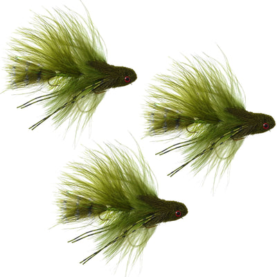 Mini Sex Dungeon Streamer Olive - Size 6 - Premium Articulated Fishing Flies (3 Pack) - Korvel