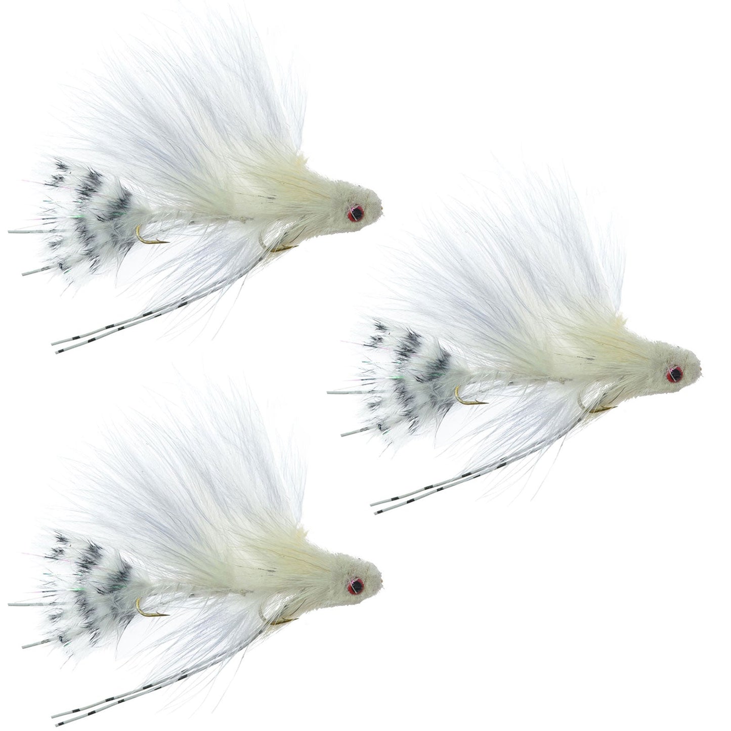3 Pack White Mini Sex Dungeon Streamers - Size 6 for Trout, Bass, Steelhead & Salmon Fishing - Korvel
