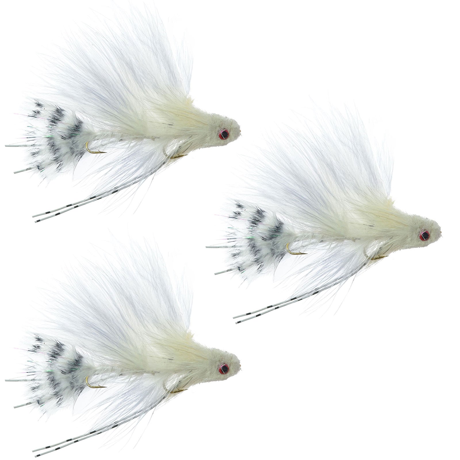 3 Pack White Mini Sex Dungeon Streamers - Size 6 for Trout, Bass, Steelhead & Salmon Fishing - Korvel