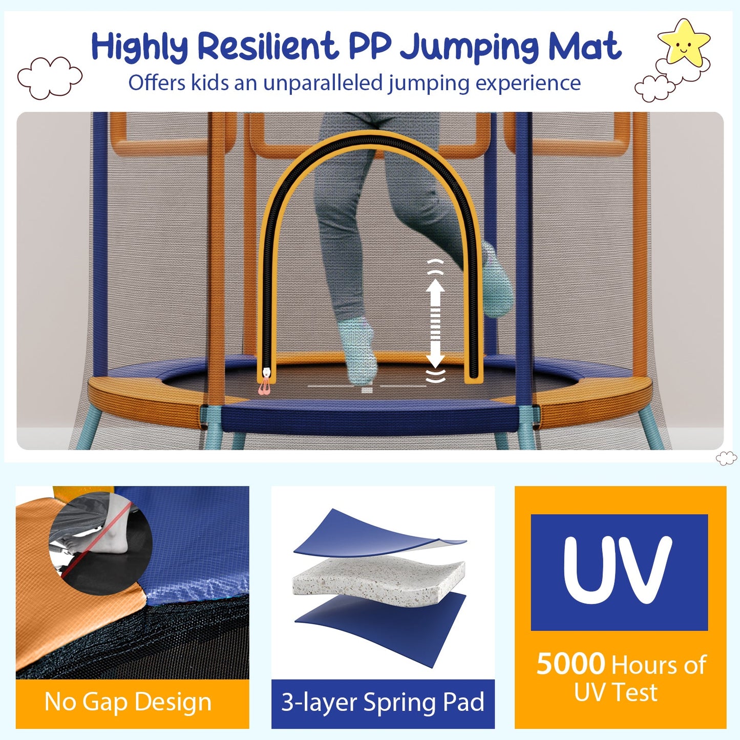 Mini trampolín para niños con red de seguridad - Naranja