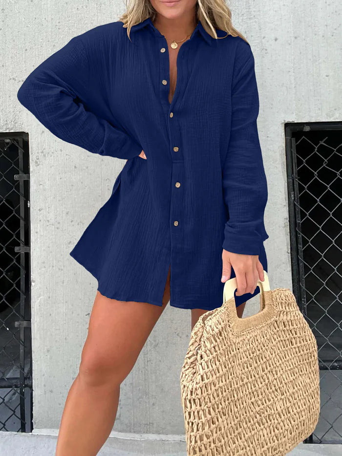 Ensemble de Chemise Longue et Short en Crêpe à Double Couche