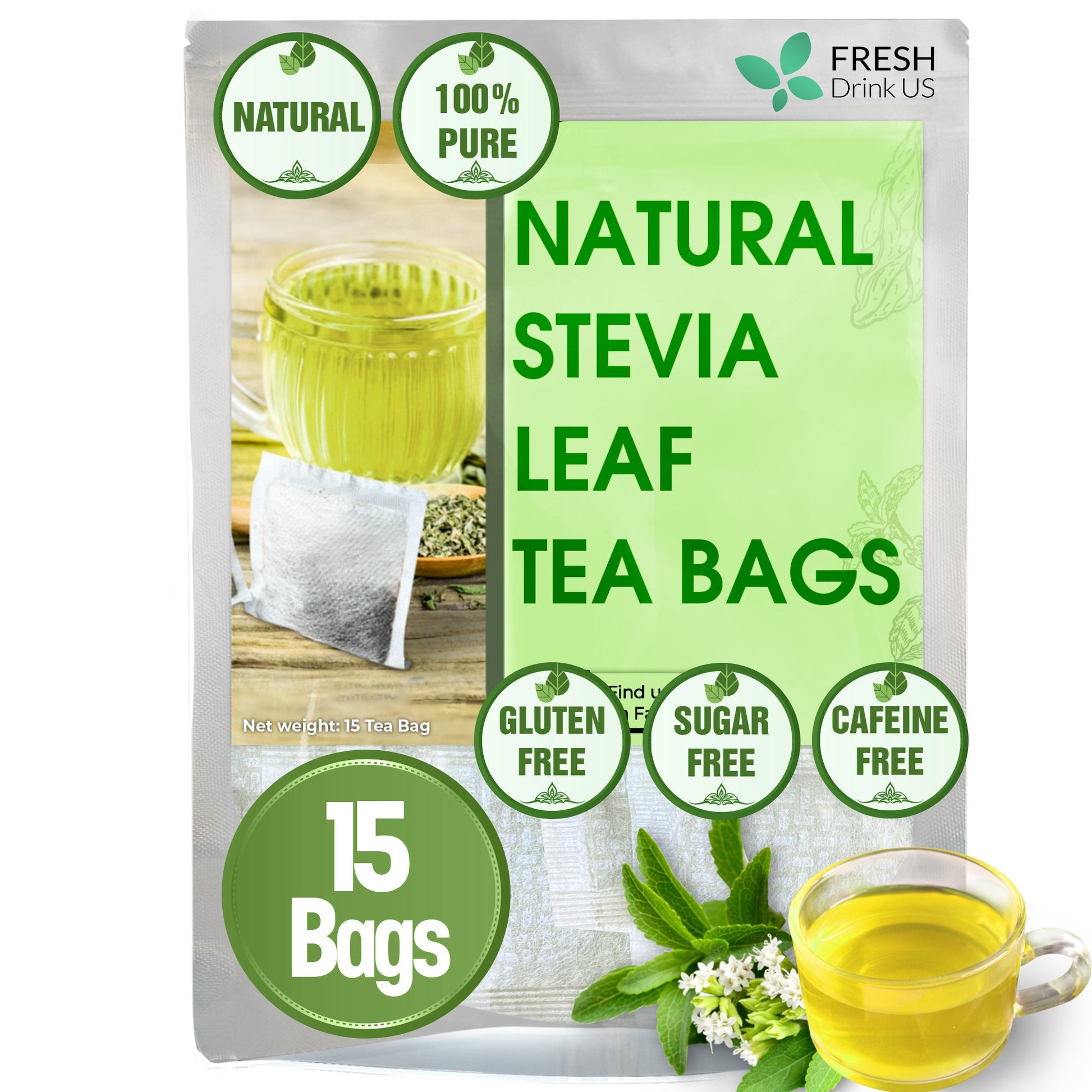 Stevia Leaf Tea Bags, 100% Natural & Pure Stevia leaves, Eco-Conscious Tea Bags, Stevia Herbal Tea. Stevia Leaf Tea. No Sugar, No Caffeine, No Gluten, Vegan - Korvel