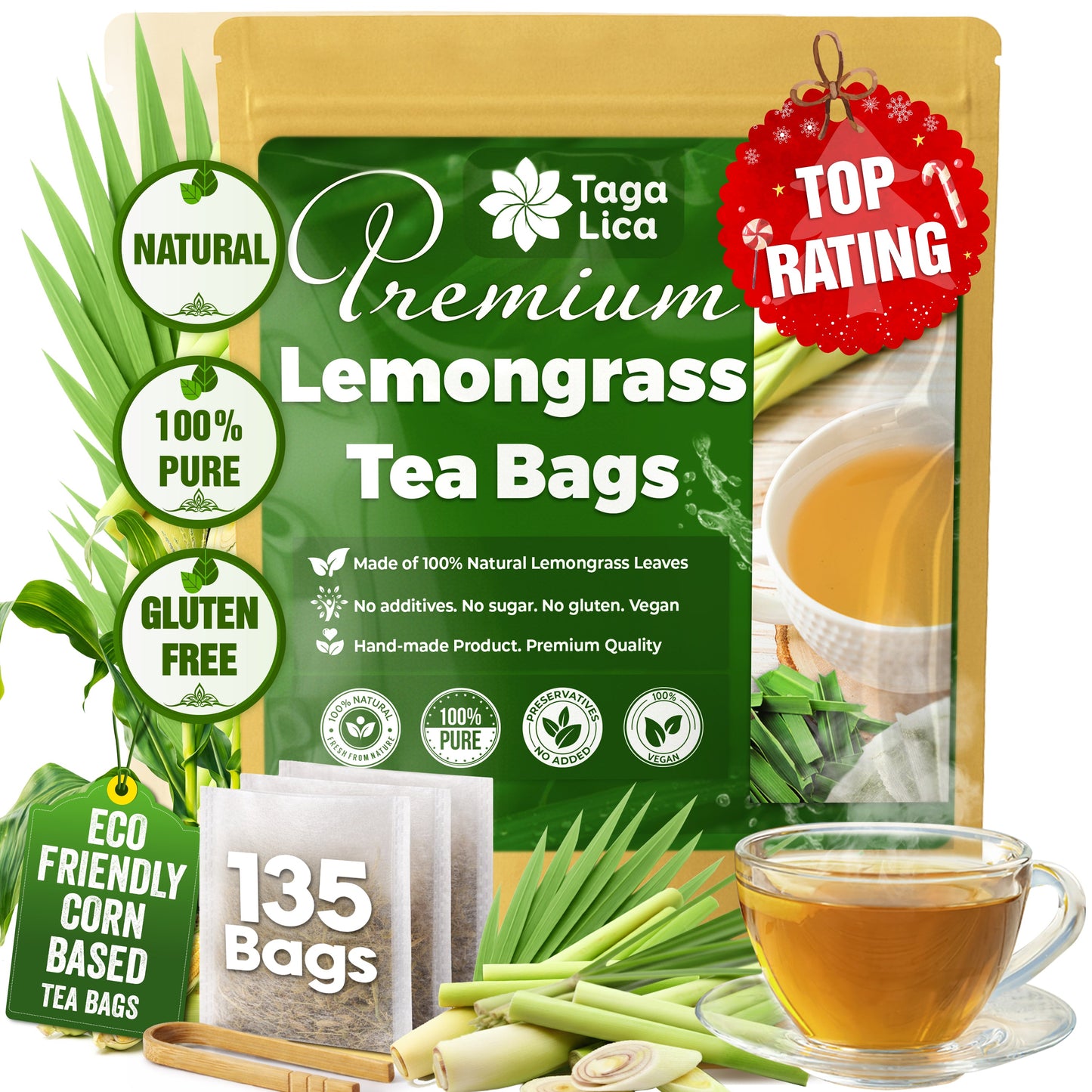 Premium Lemongrass Tea Bags - 100% Natural & Eco-Friendly