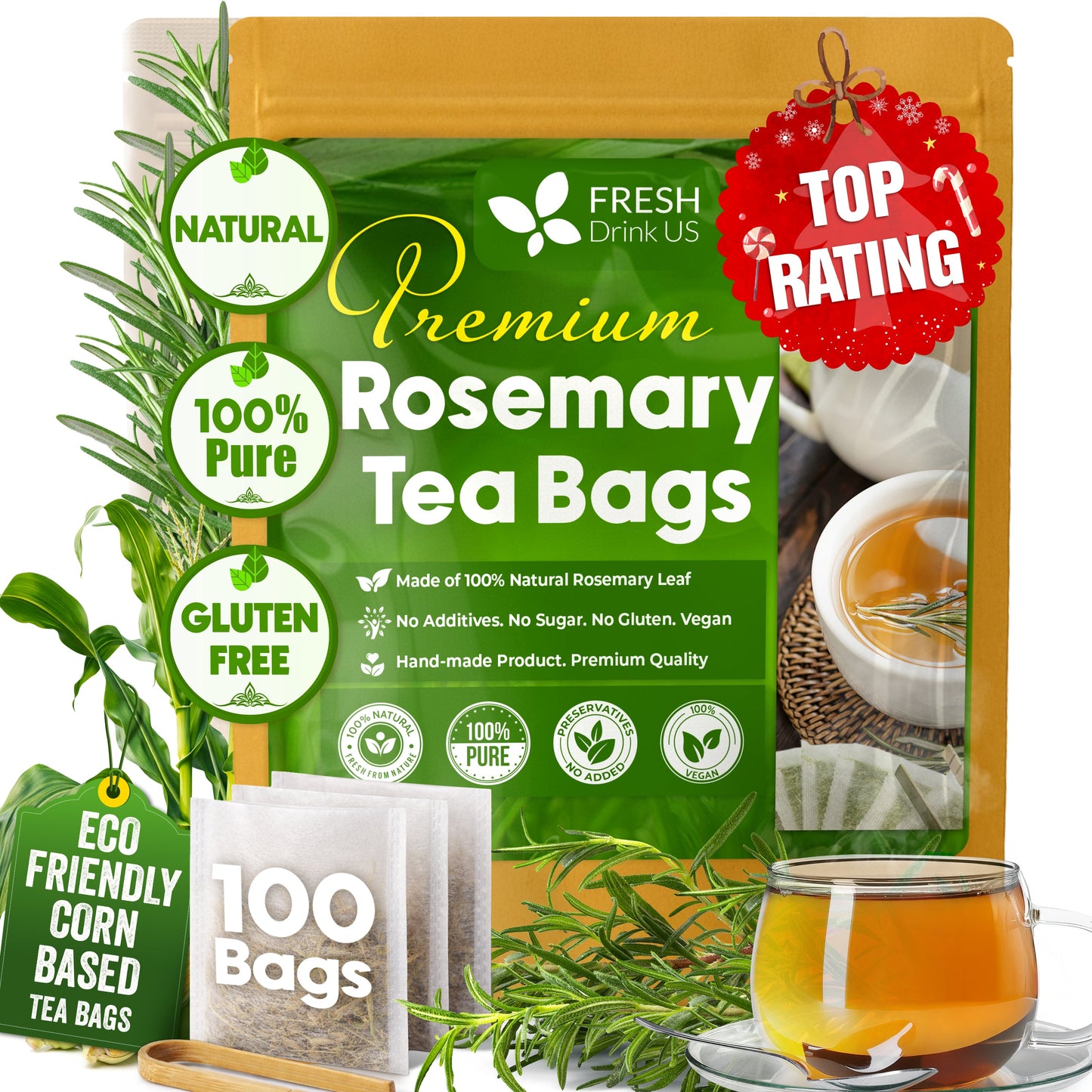 Premium Rosemary Leaf Tea Bags - 100% Natural & Pure