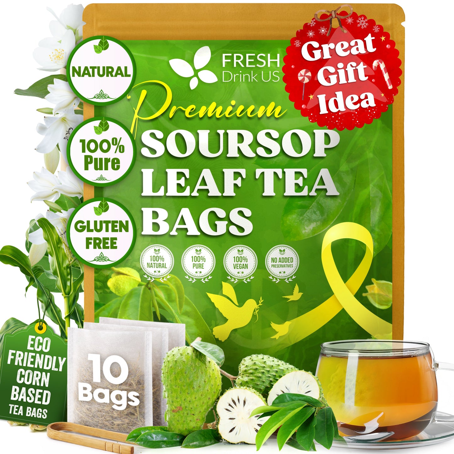 Premium Soursop Leaves Tea Bags - Natural Herbal Infusion