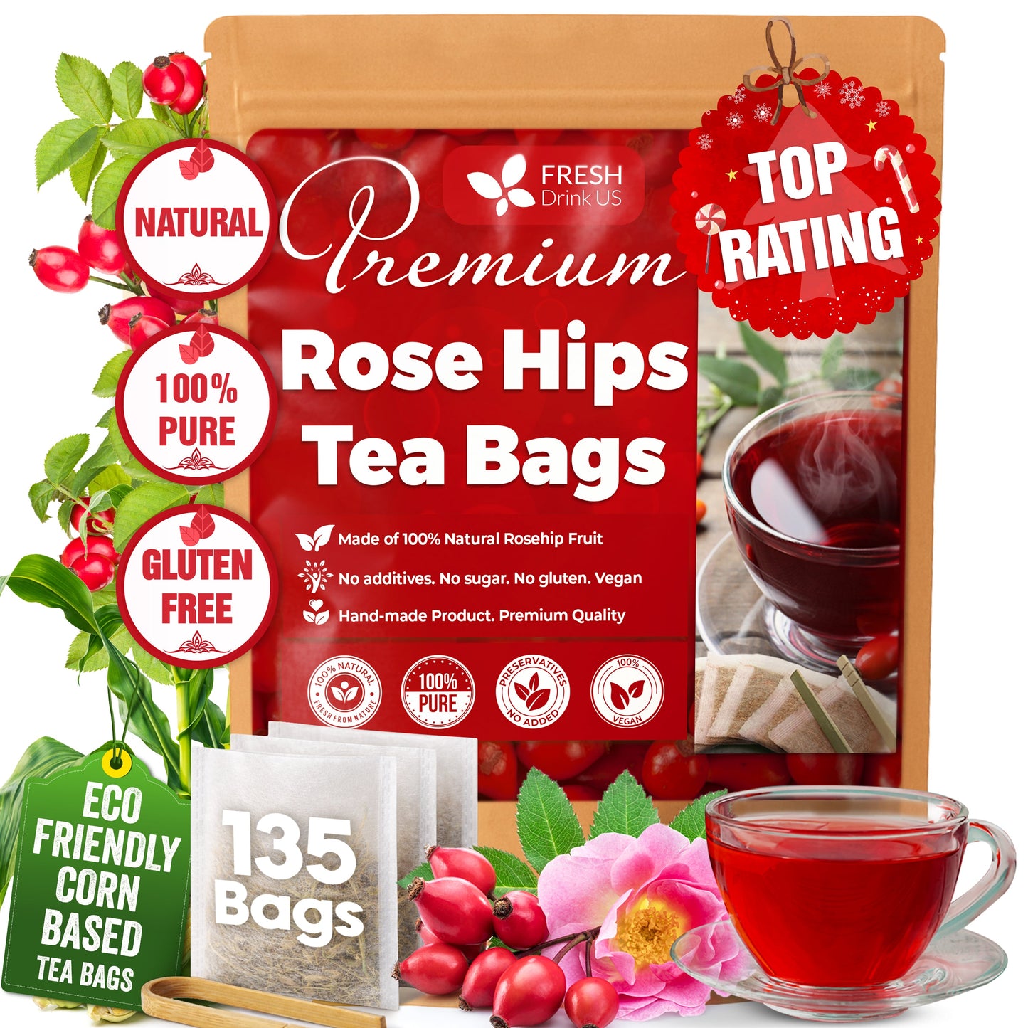 Premium Rosehip Tea Bags - 100% Natural & Pure