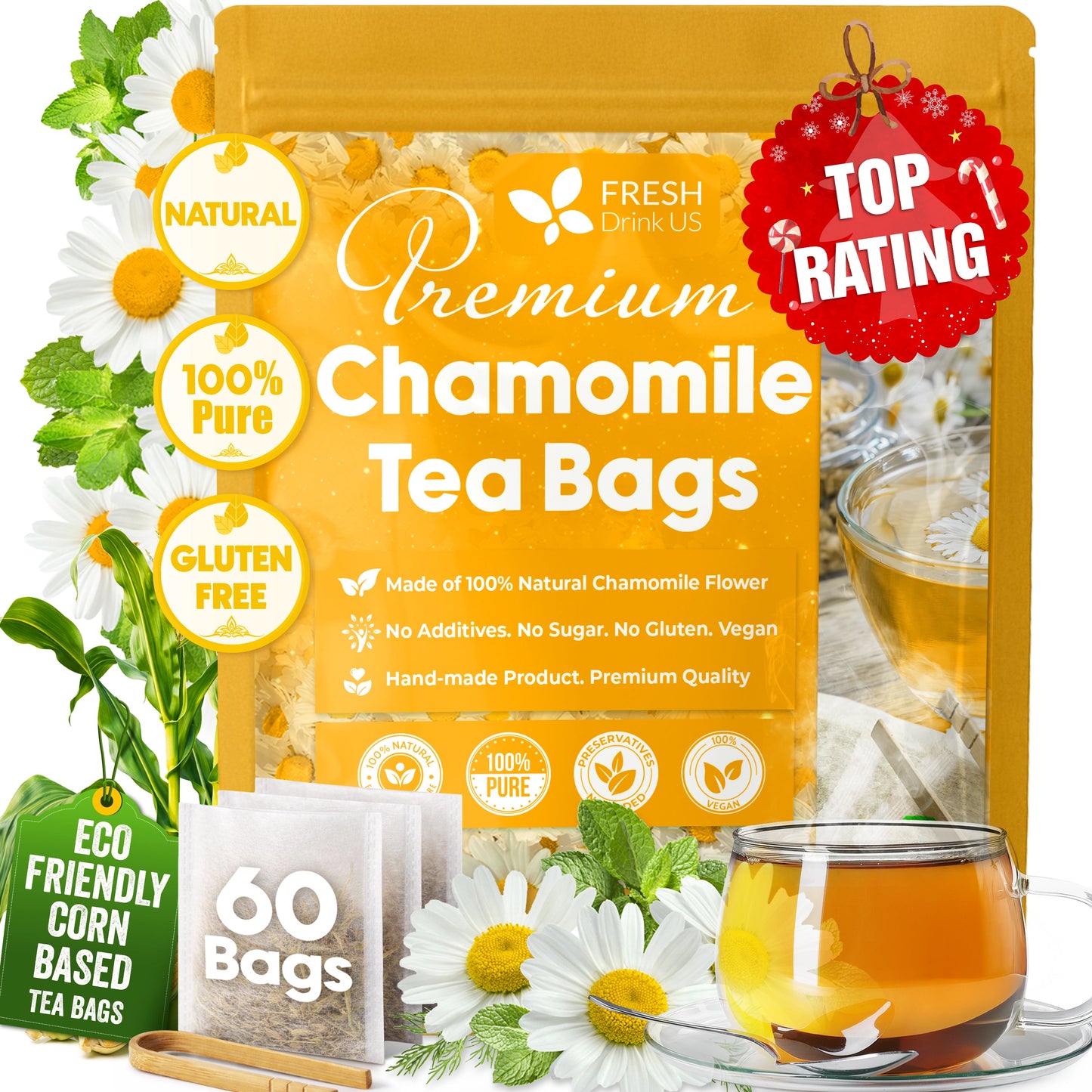 Premium Chamomile Tea Bags - 100% Natural & Biodegradable