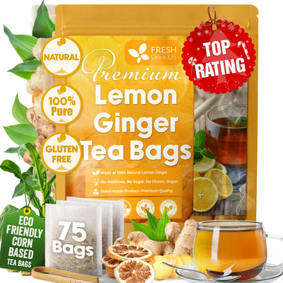 Premium Lemon Ginger Herbal Tea Bags - Eco-Conscious & Vegan