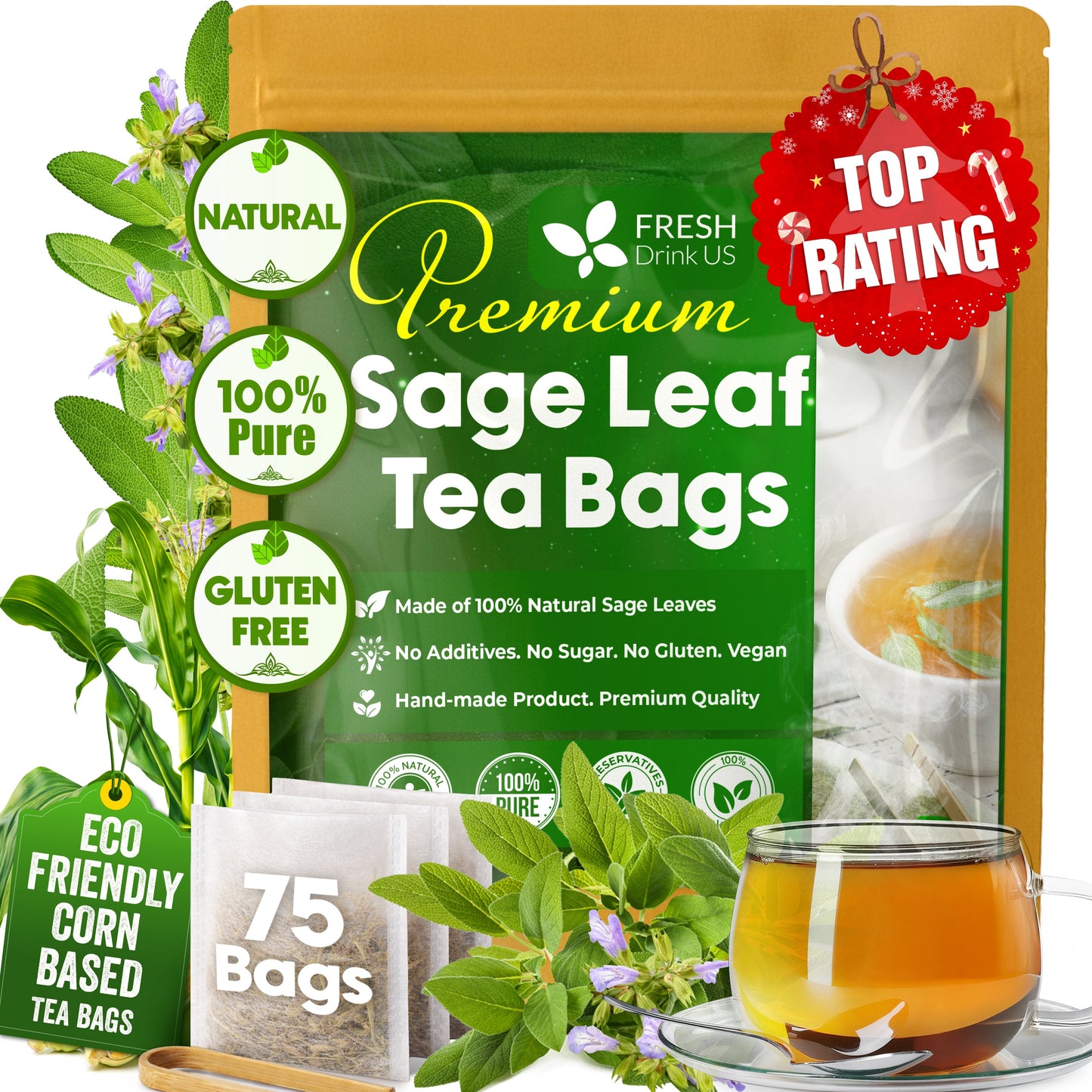 Premium Sage Leaf Tea Bags - 100% Natural Herbal Infusion