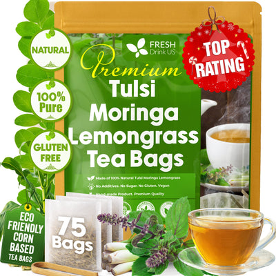 Premium Tulsi Moringa Lemongrass Tea Bags - 100% Natural