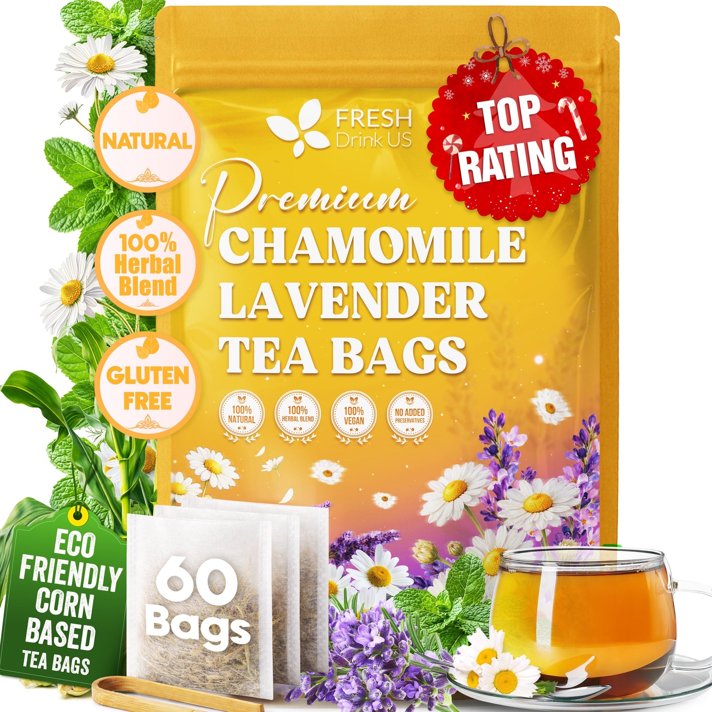 Premium Chamomile Lavender Tea Bags - Eco-Conscious & Caffeine-Free